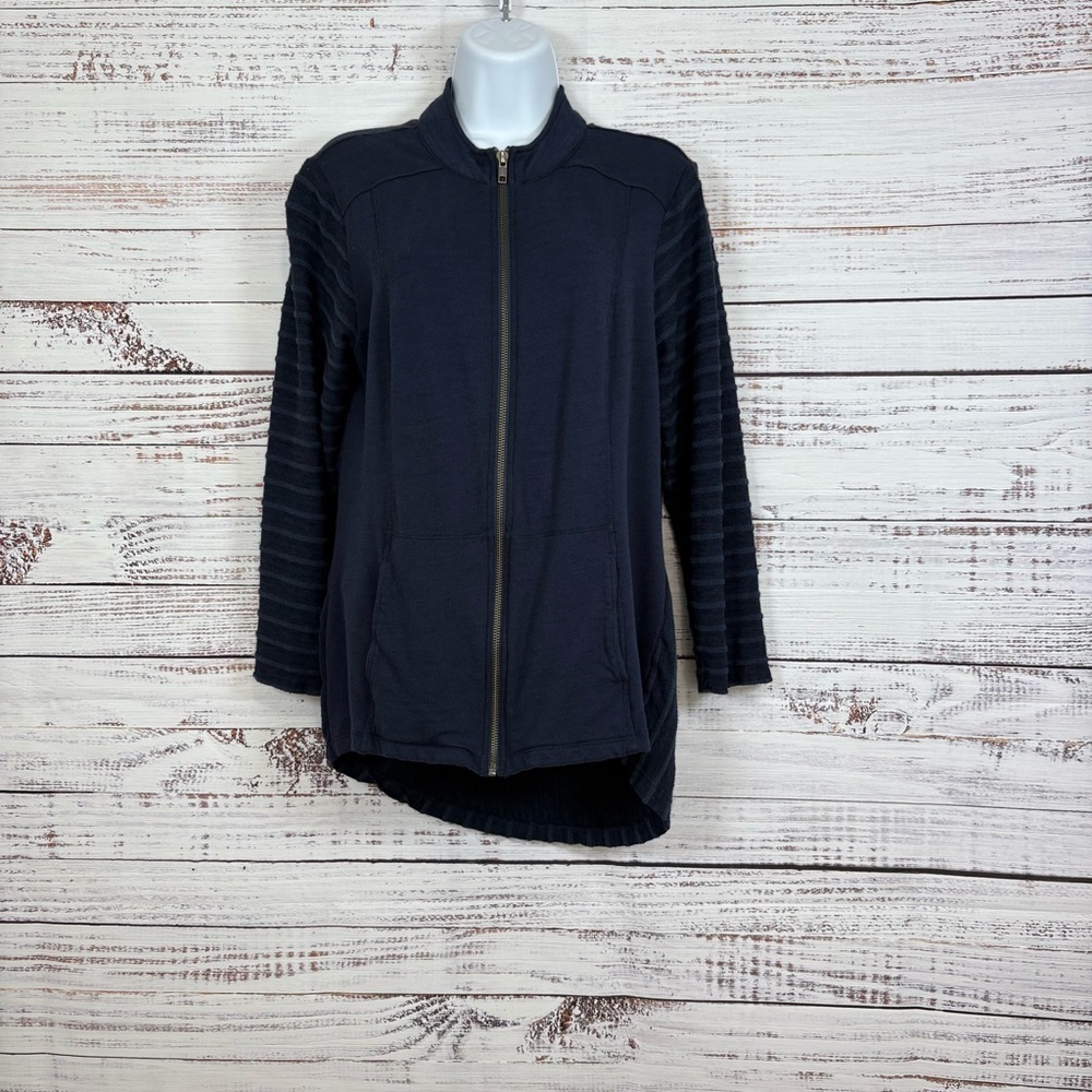 Market & Spruce Navy Zipper Stripe Sleeve Jacket